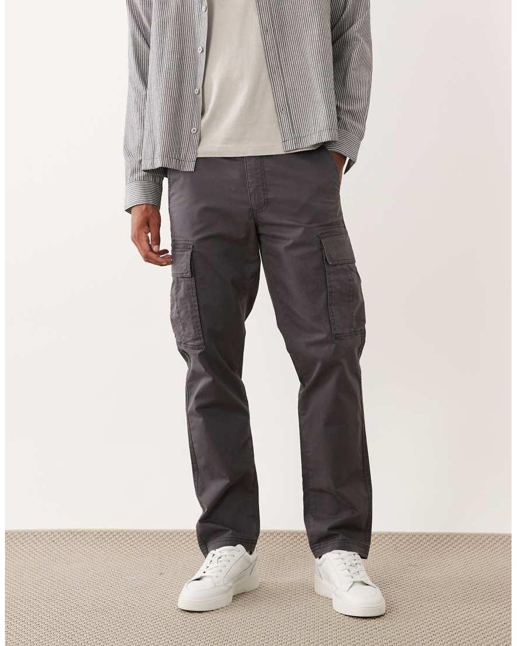 Jack & Jones Gray Straight Cargo Trousers for men