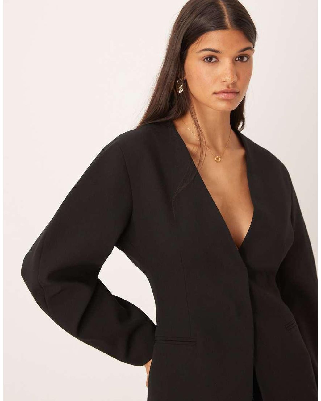ASOS Black Collarless Cinch Waist Blazer