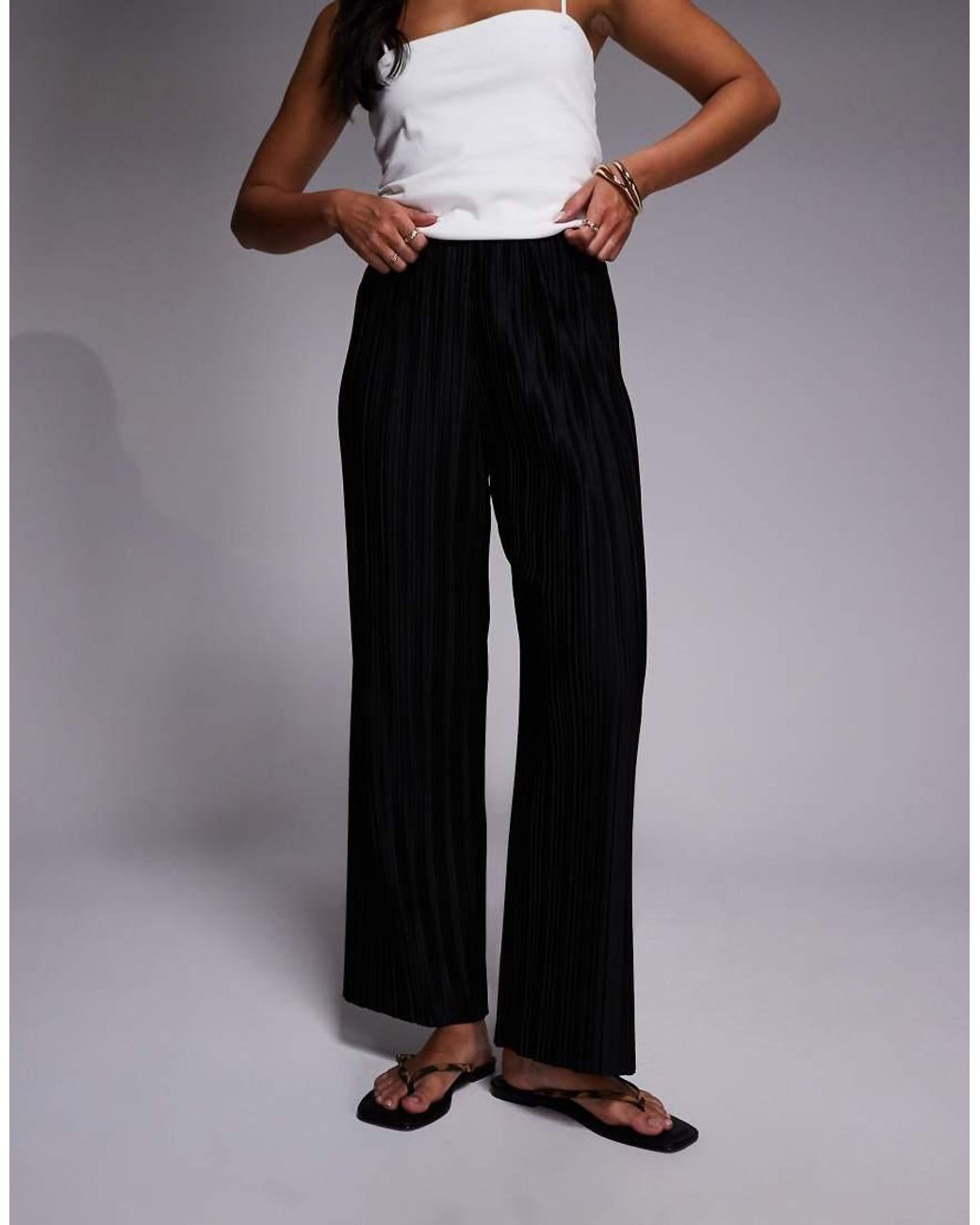 River Island Black Plisse Wide Leg Trousers