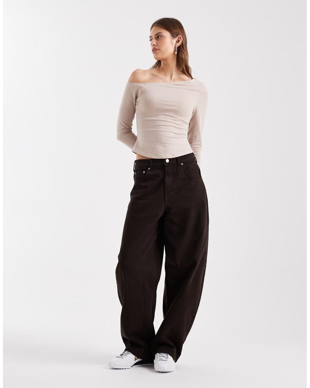 ASOS White Cotton Off Shoulder Long Sleeve Top