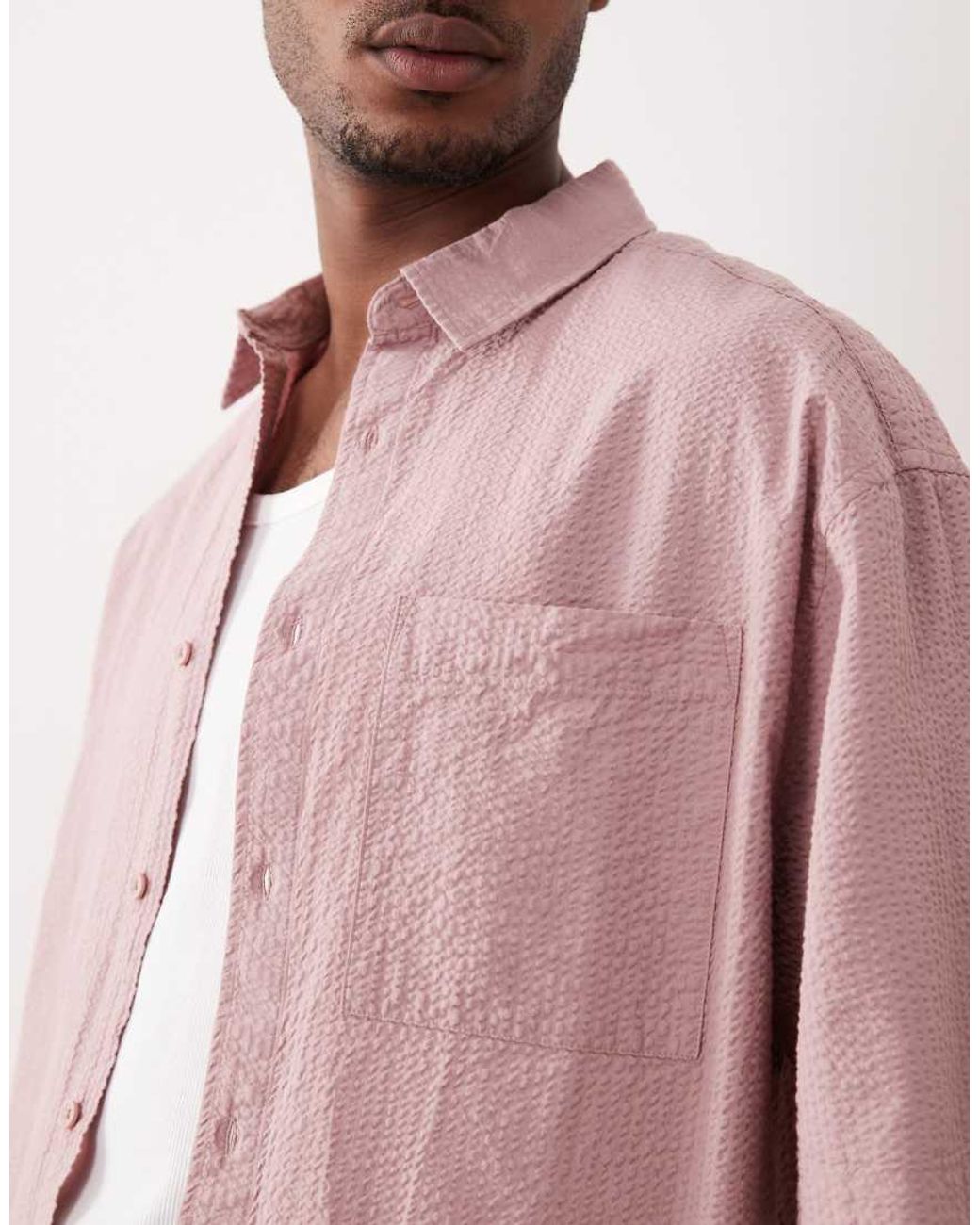 ASOS Pink Oversized Seersucker Shirt for men
