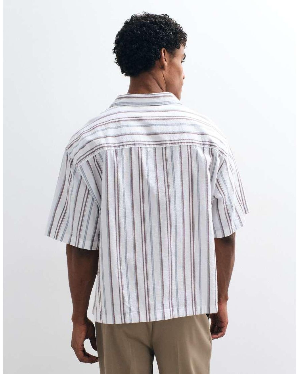 ASOS Gray Boxy Oversized Textured Stripe Shirt for men