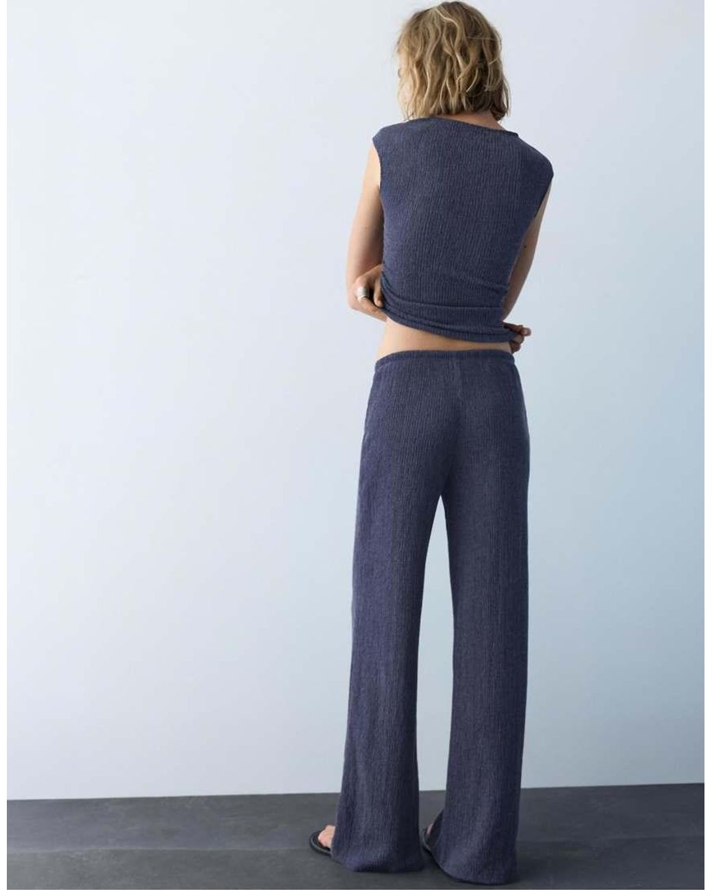 Pull&Bear Blue Wide-leg Crepe Trousers