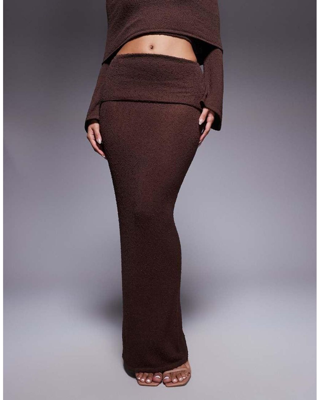 Wanderdoll Purple Yasmin Boucle Knit Dramatic Foldover Maxi Skirt Co-Ord