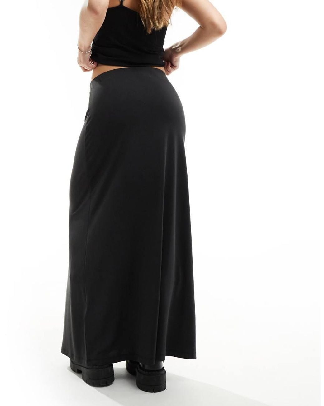 Weekday Black Signe Drape Midi Skirt