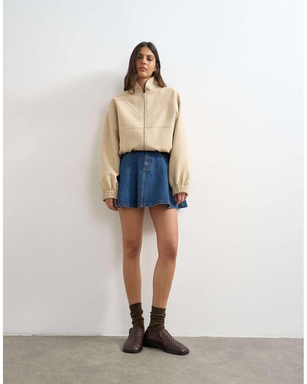 TOPSHOP Blue Denim Pleated Full Mini Skirt