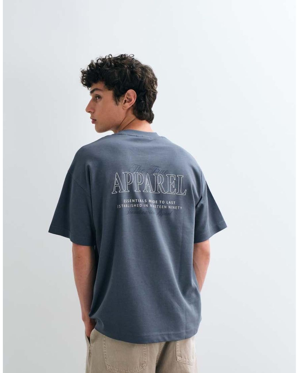Jack & Jones Blue Oversized Backprint Script T-shirt for men
