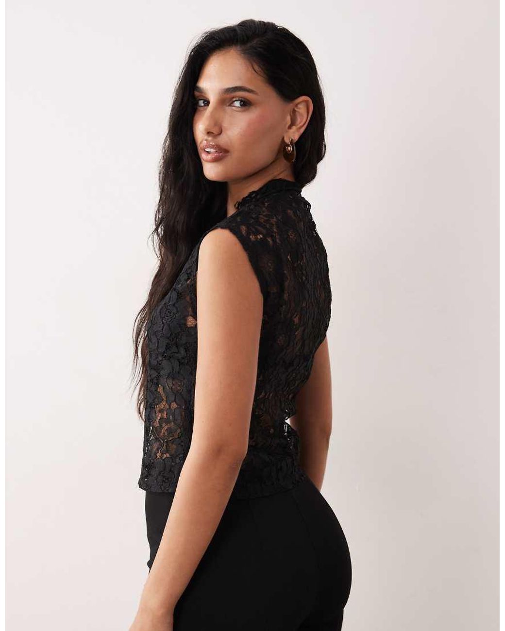 ASOS Black Lace Up Lace Top