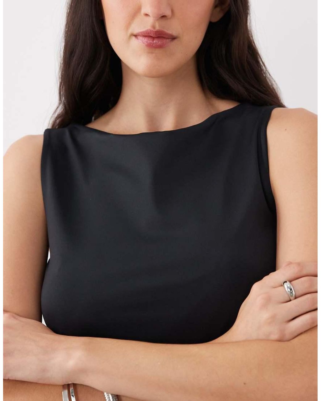 ASOS Black Polyamide Slinky Boat Neck Top