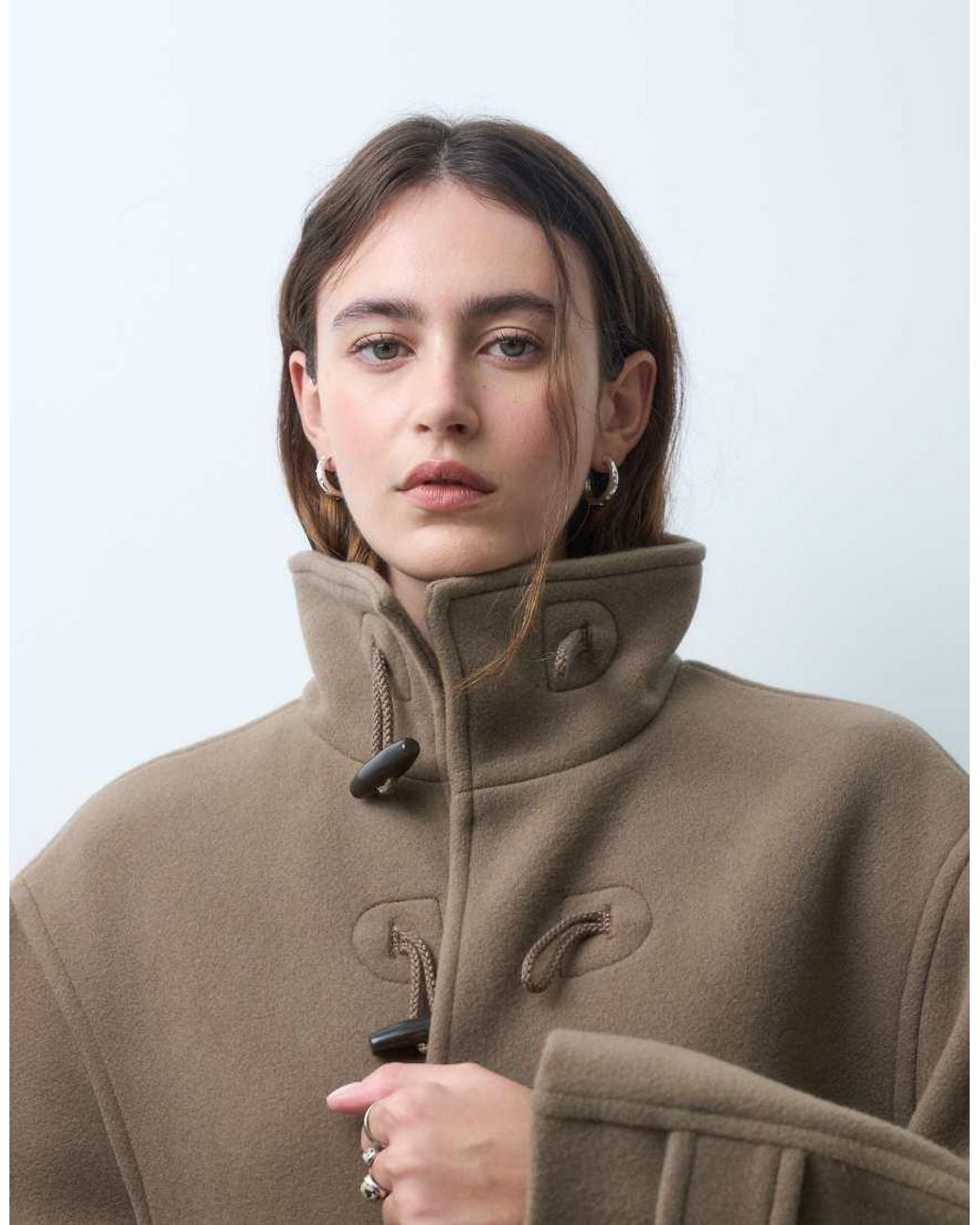 ARKET Brown Funnel Neck Short Wool Coat