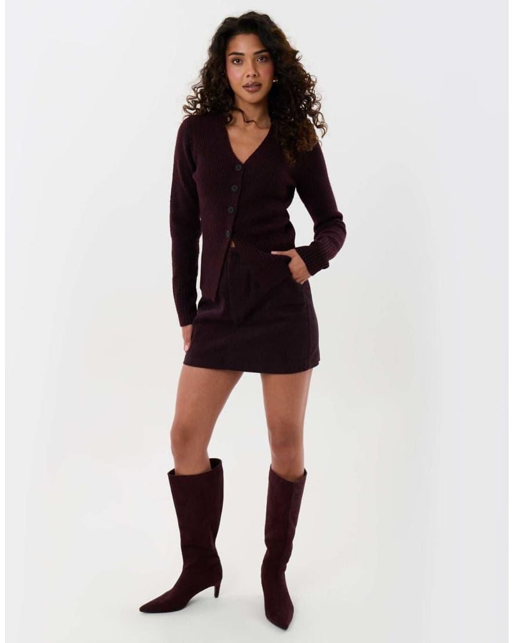Threadbare Purple V Neck Knitted Cardigan