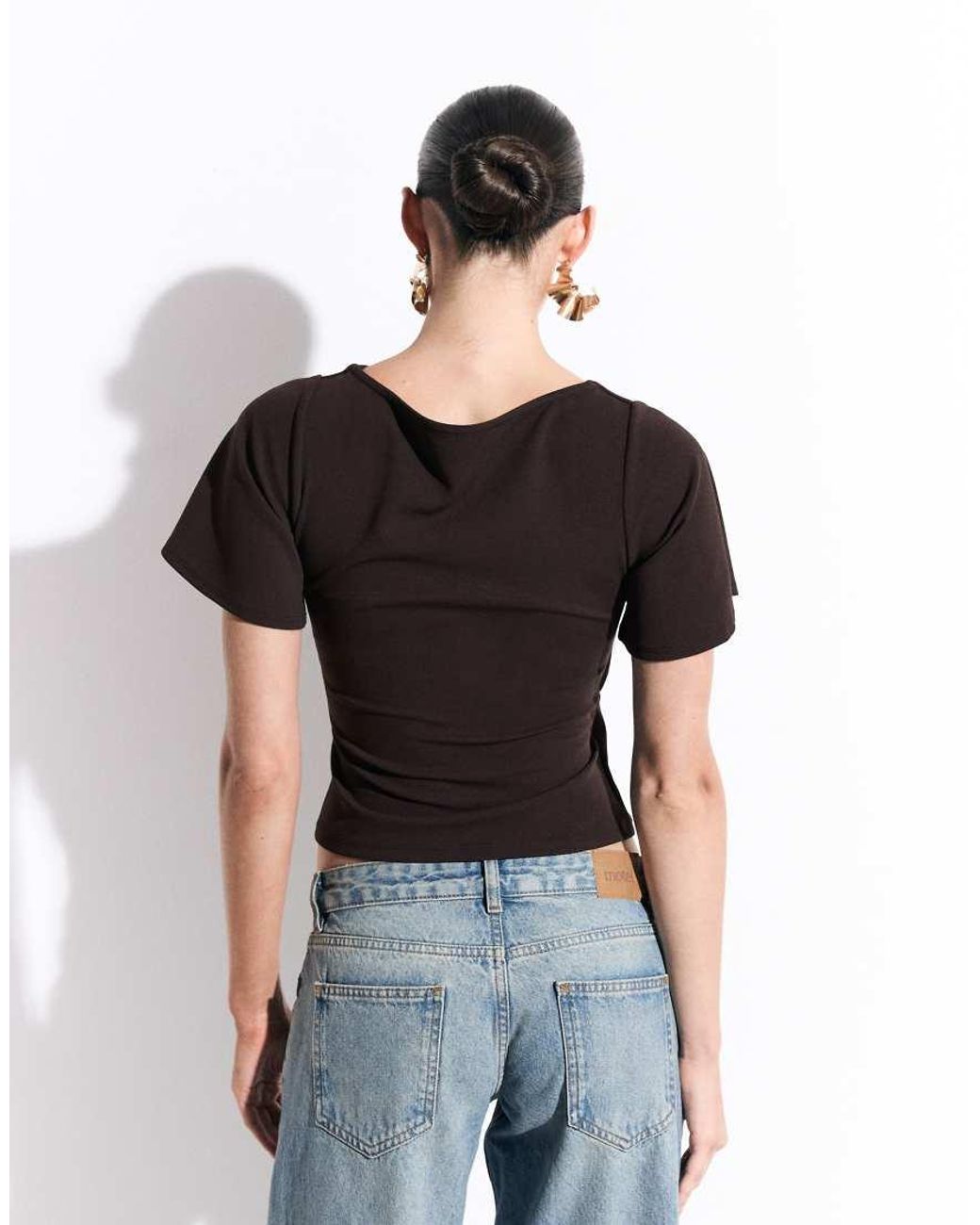 New Look Black Cinched Tee With Trim Detail