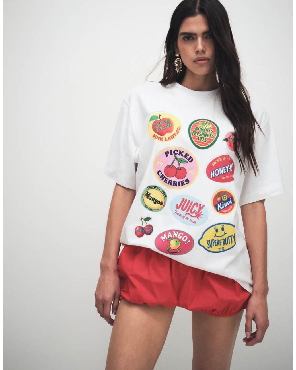 ASOS White Oversized T-shirt With Fruit Sticker Graphic