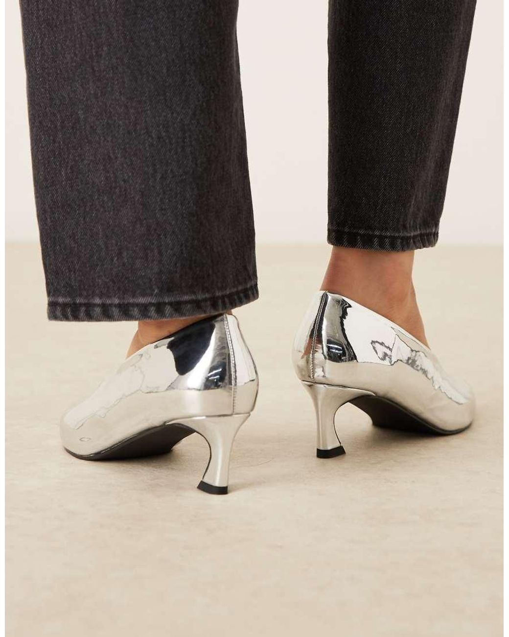 Glamorous Black Kitten Heel Court Shoes