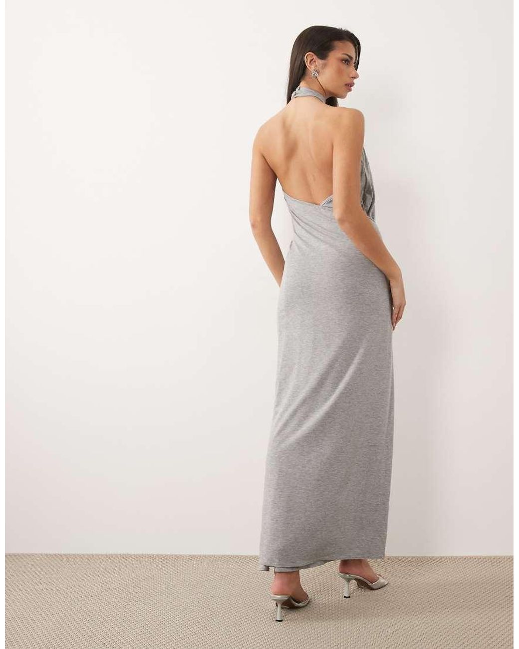 Missy Empire Gray High Neck Wrap Tie Waist Detail Maxi Dress