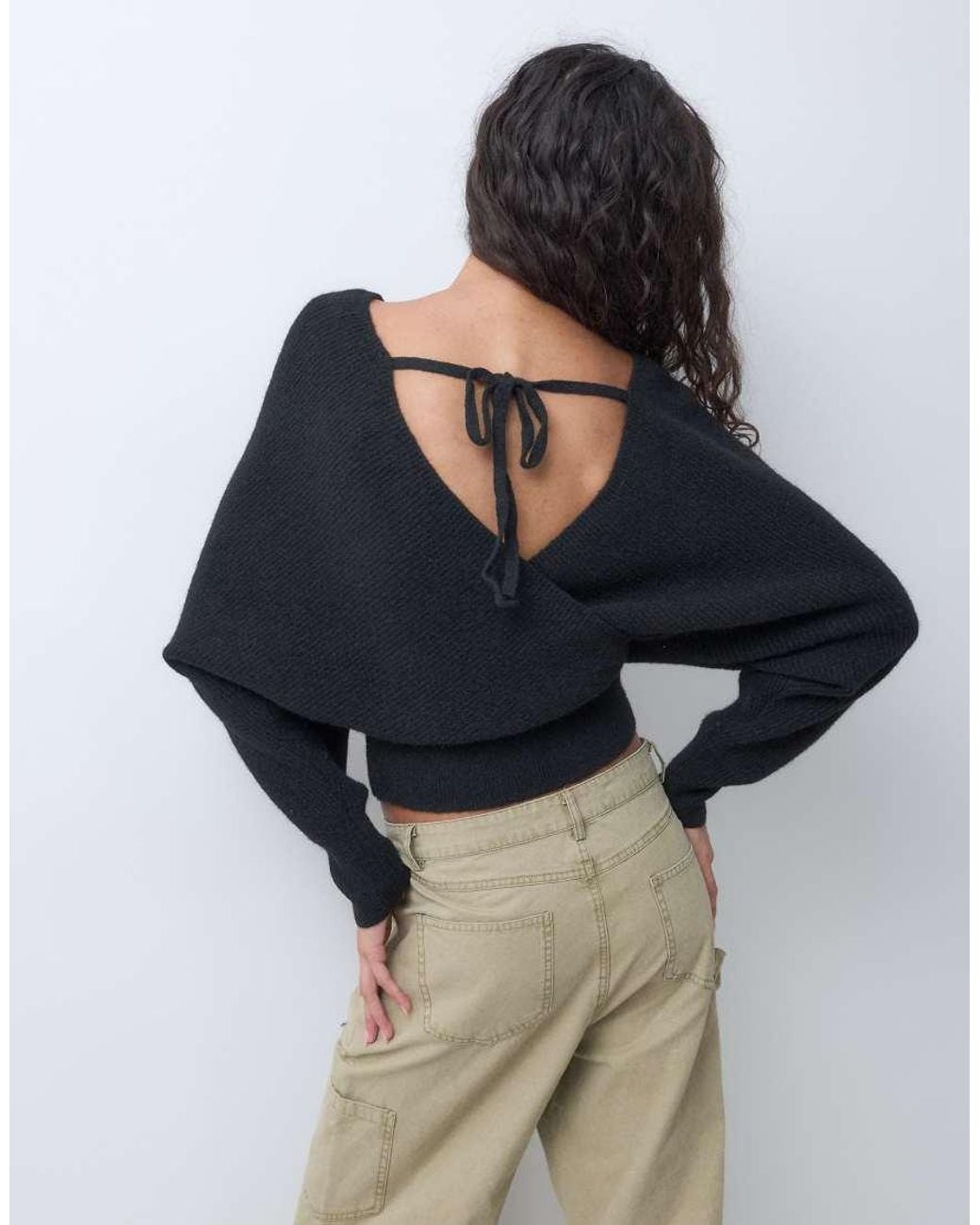 Miss Selfridge Blue Wrap Batwing Jumper