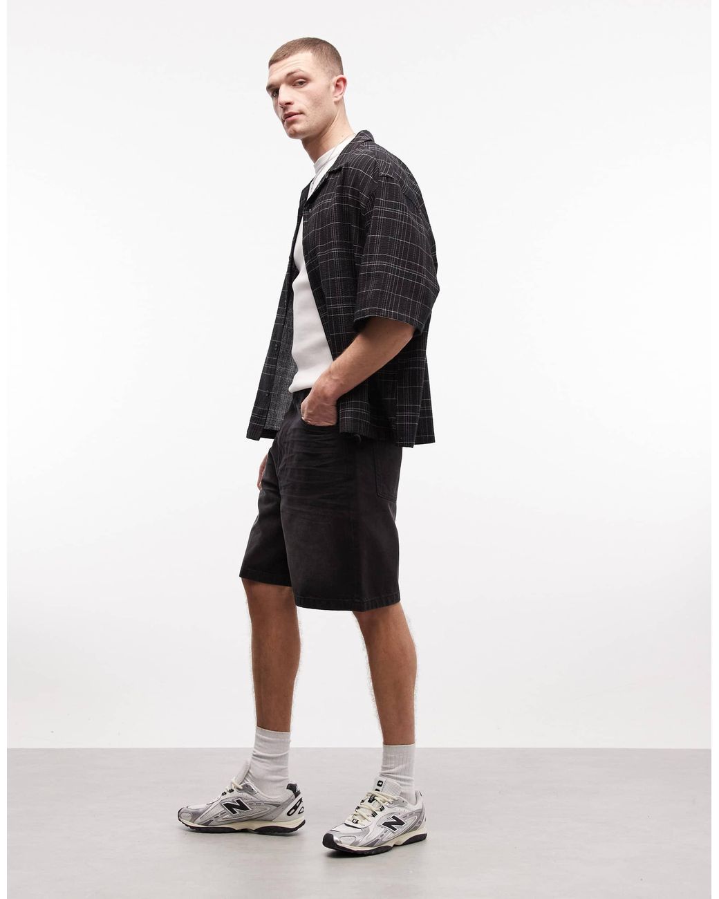Collusion Black Denim Mid Rise Shorts for men