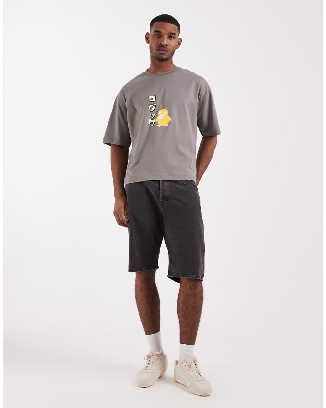 ASOS Gray Oversized T-shirt With Pokemon Psyduck Print Int for men