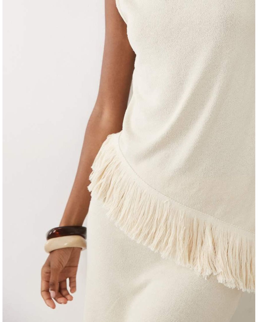ASOS Natural Sleeveless Knitted With Tassel Co-ord Top