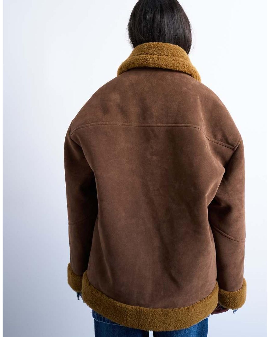 TOPSHOP Brown Faux Shearling Oversized Car Coat
