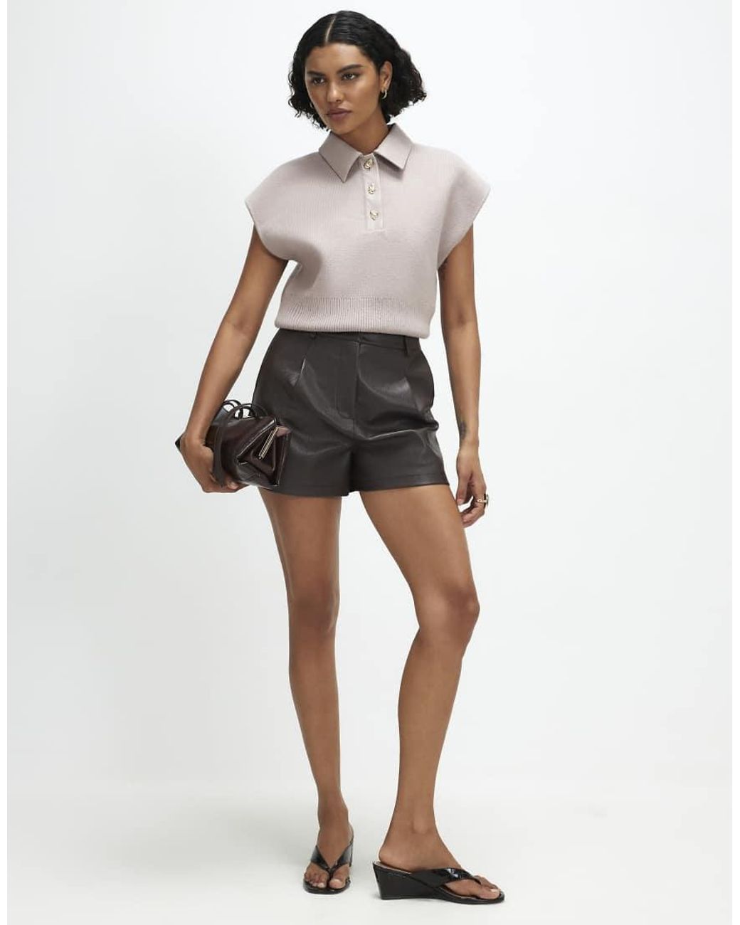 River Island Gray Knitted Tank Polo Top