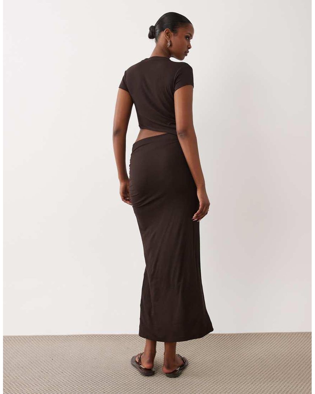 ASOS White Light Rib Cut Out Midi Dress