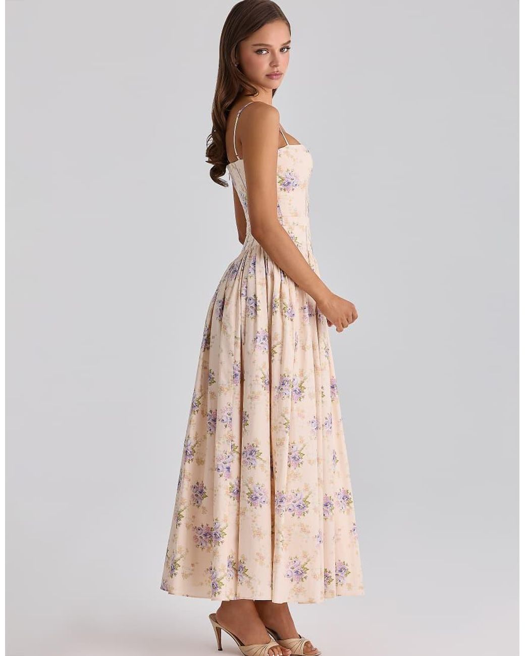 House Of Cb White Ysabella Ivory Sweet Peony Floral Print Cotton Midi Sundress