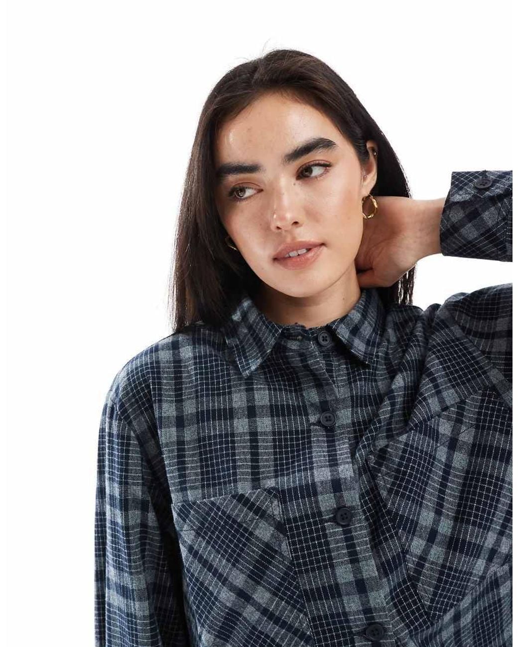ASOS Blue Textured Check Boxy Shirt Co-Ord
