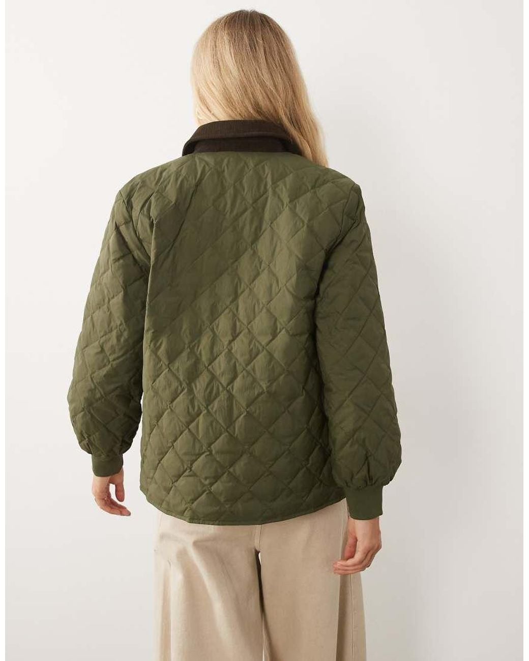 Calvin Klein Green Lightweight Quilted Jacket With Contrast Collar And Hem