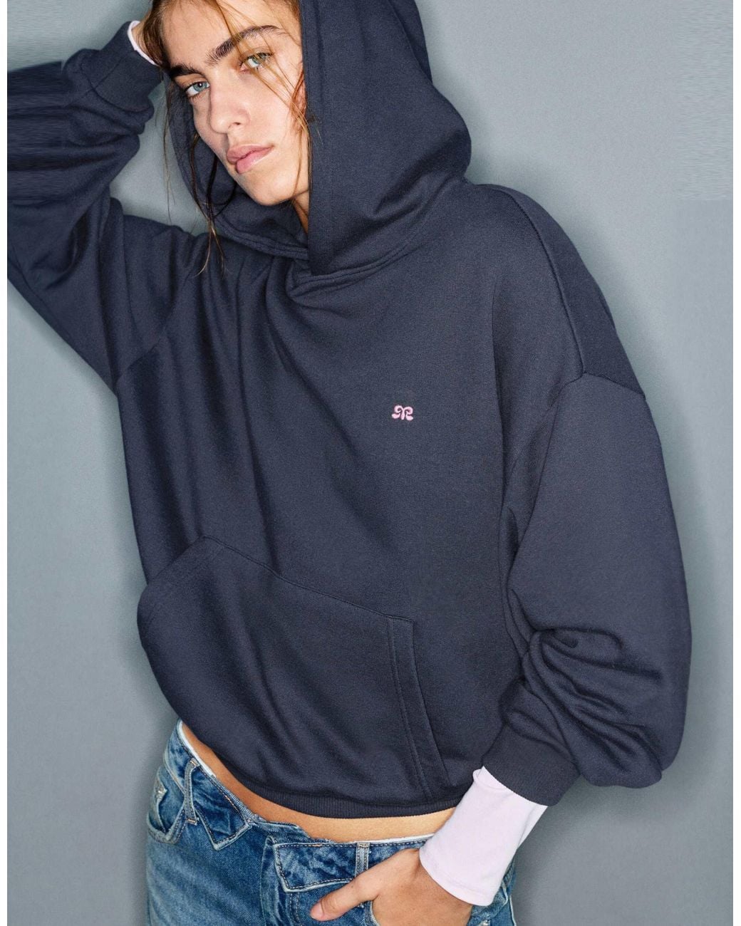 Sweat à capuche en daim à logo Pull&Bear en coloris Blue