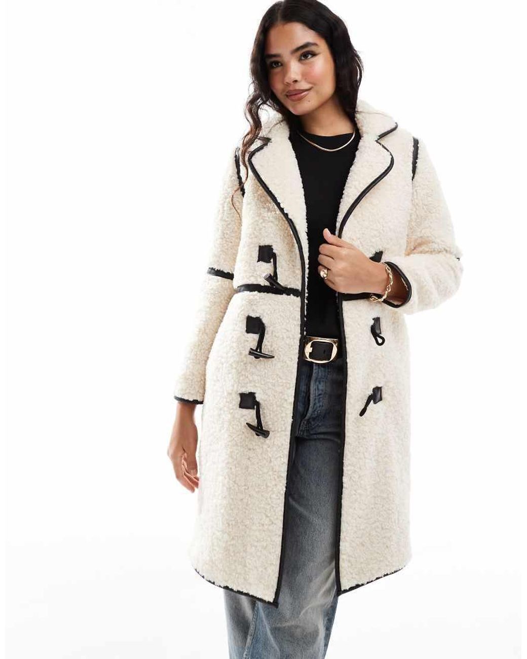 Threadbare Longline Borg Coat in Natural Lyst UK