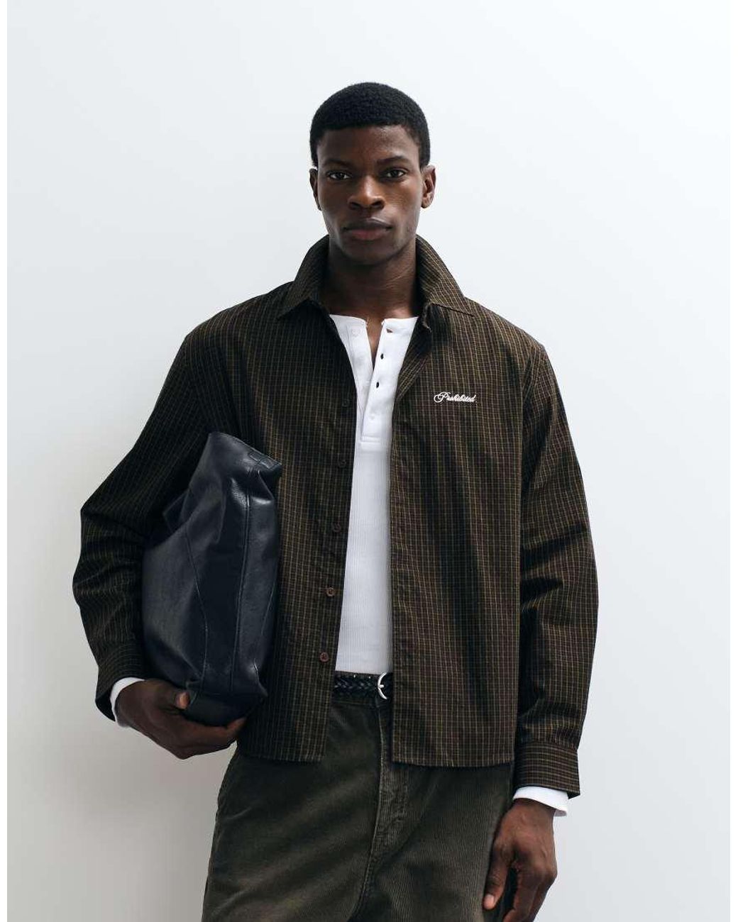 Prohibited Black Long Sleeve Check Shirt for men