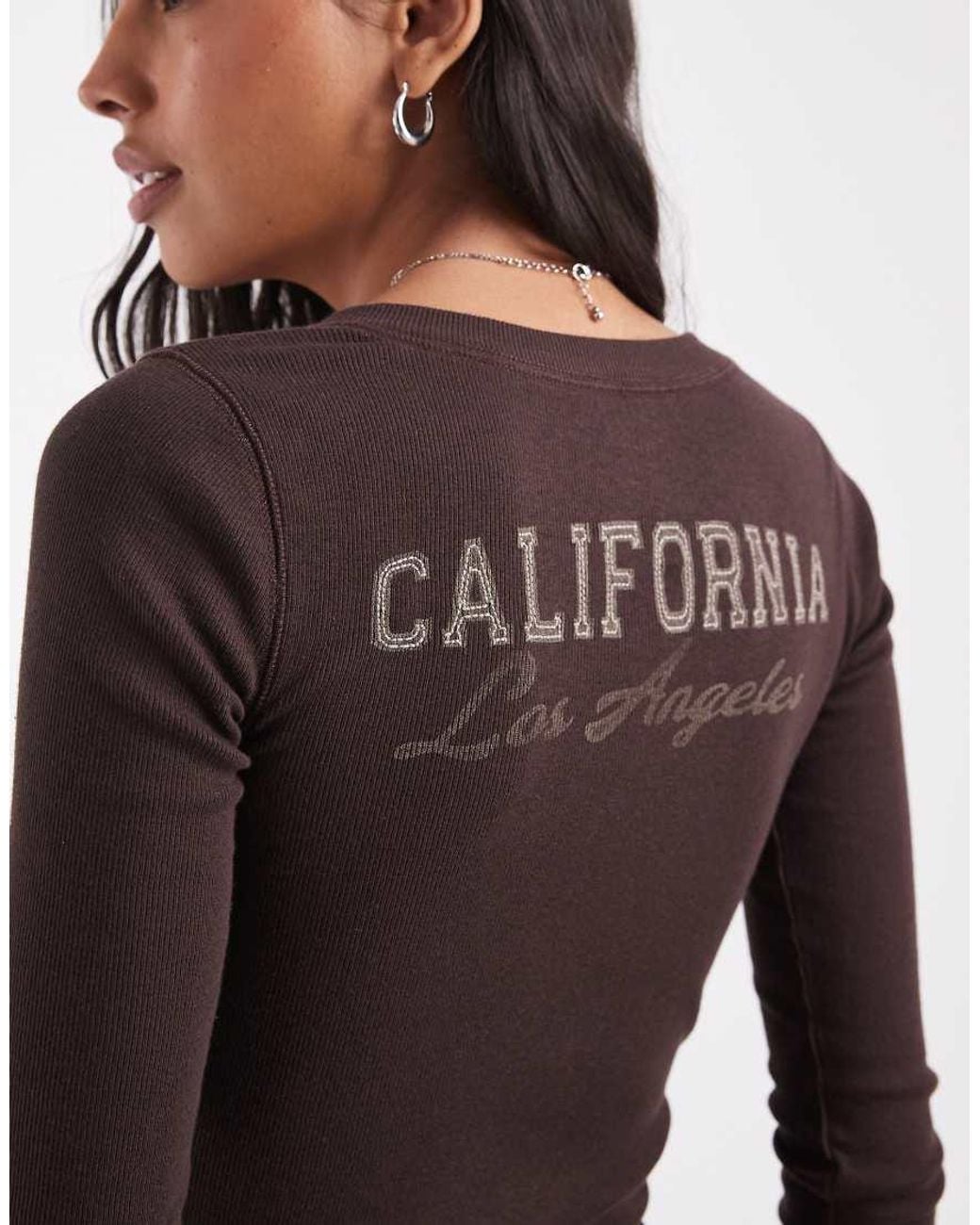 Hollister Blue Graphic Long Sleeve V Neck T-shirt