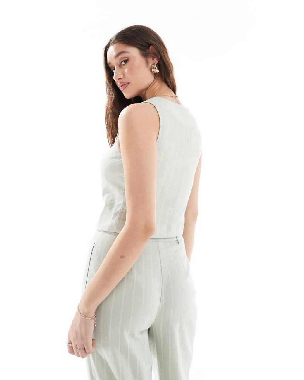 New Look White Co-ord Linen Stripe Scoop Neck Waistcoat