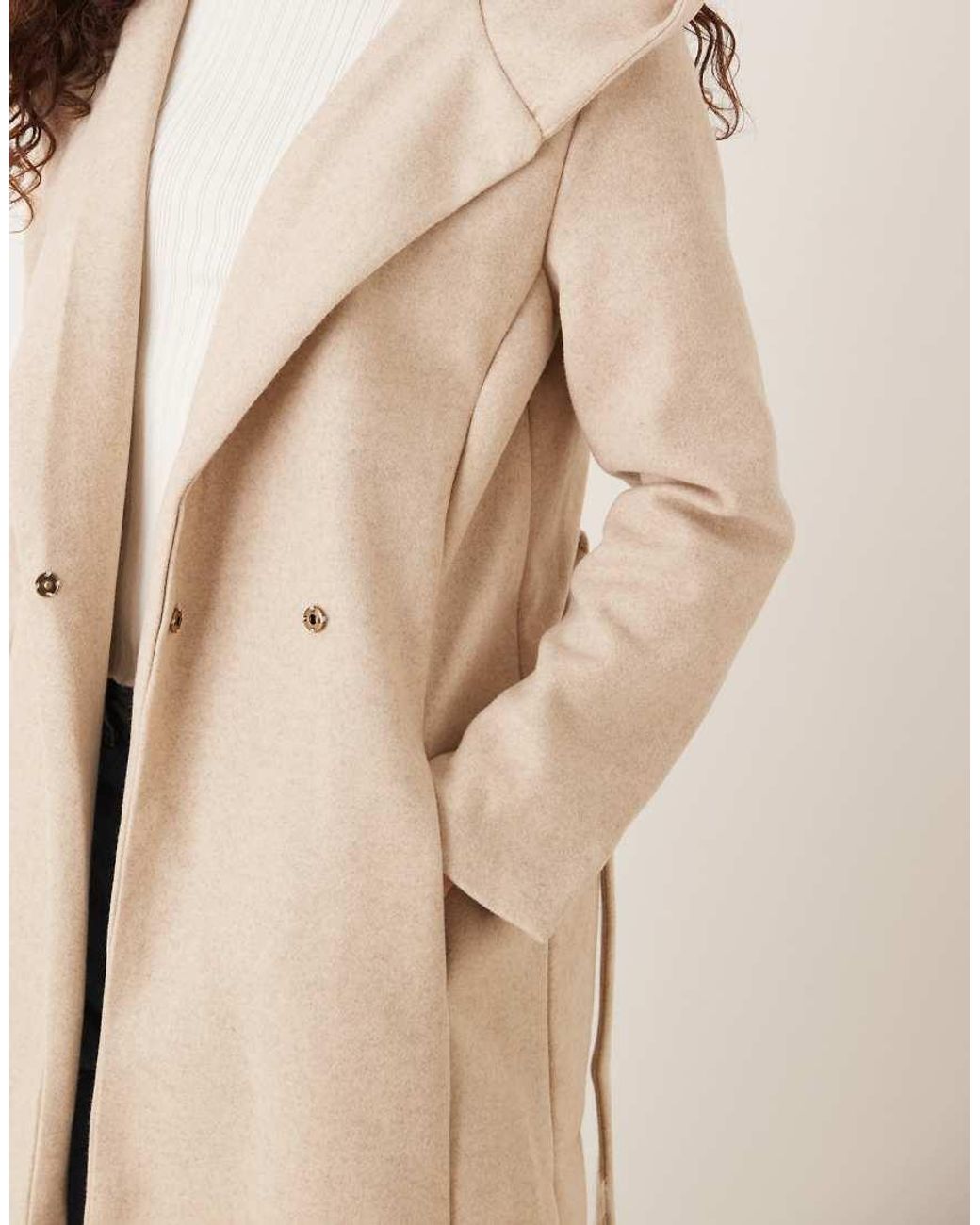 Brave Soul Natural Longline Hooded Coat With Belt