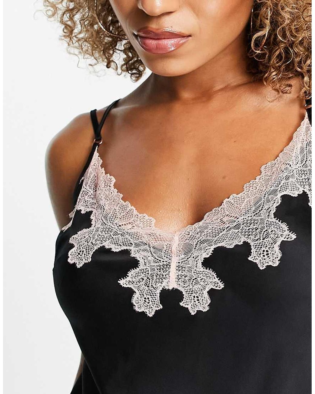 Ann Summers Black Selena Chemise With Lace Trim And Thigh Split