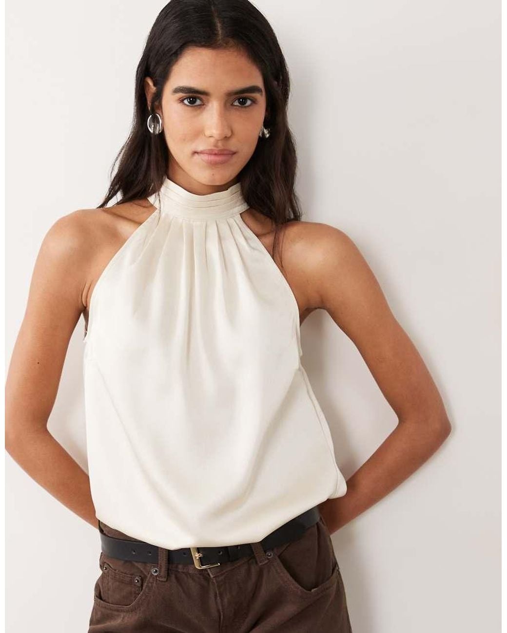 Vila Natural Halter Neck Satin Top
