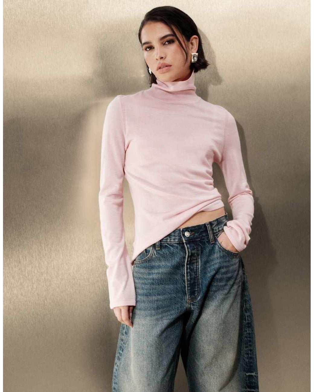 & Other Stories Natural Fine Knit Wool Turtleneck Sweater