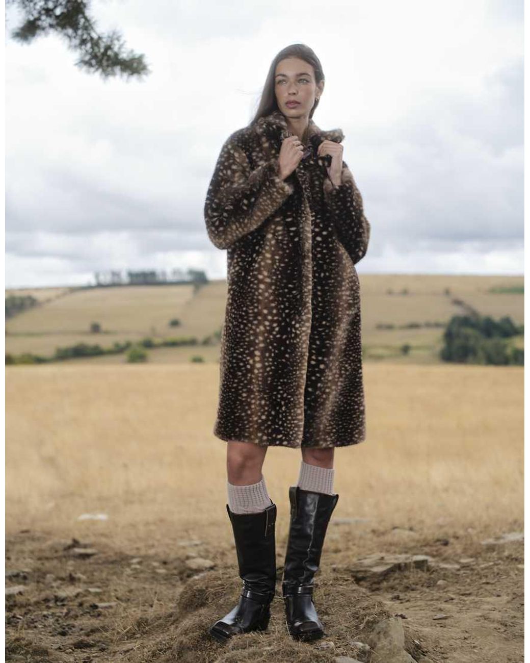 Daisy Street Brown Midi Lengtth Faux Fur Coat