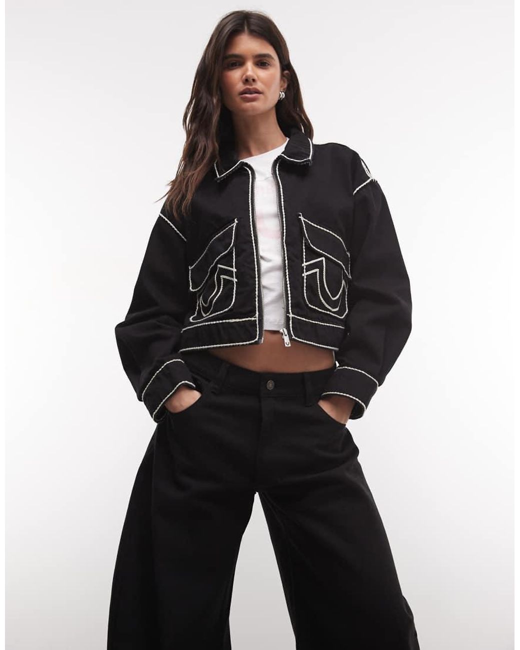 True Religion Black Rope Stitch Back Graphic Denim Jacket