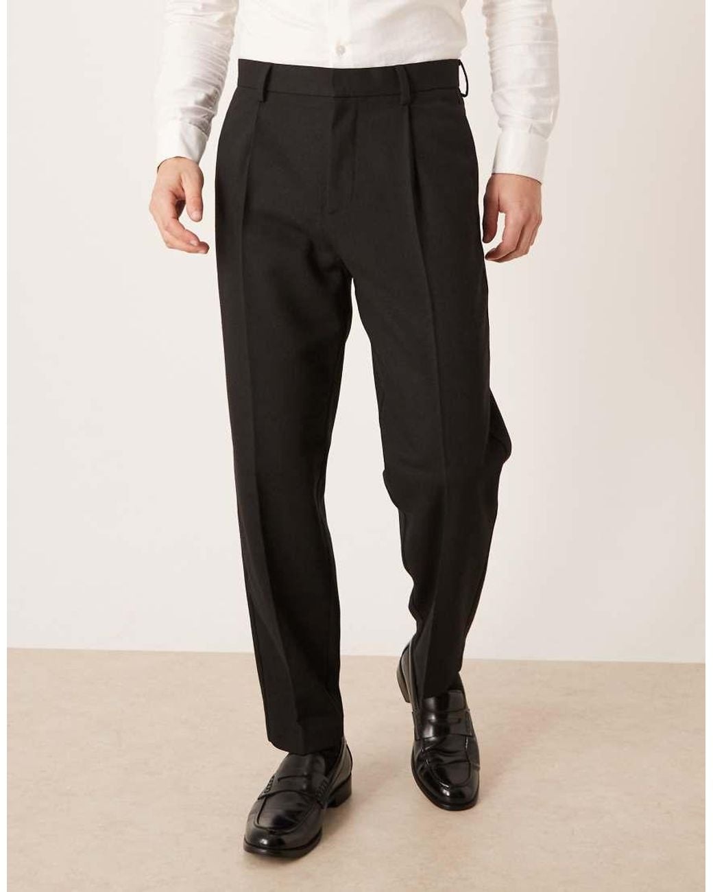 ASOS Natural Smart Pleated Relaxed Tapered Leg Trousers And Pocket Detail for men