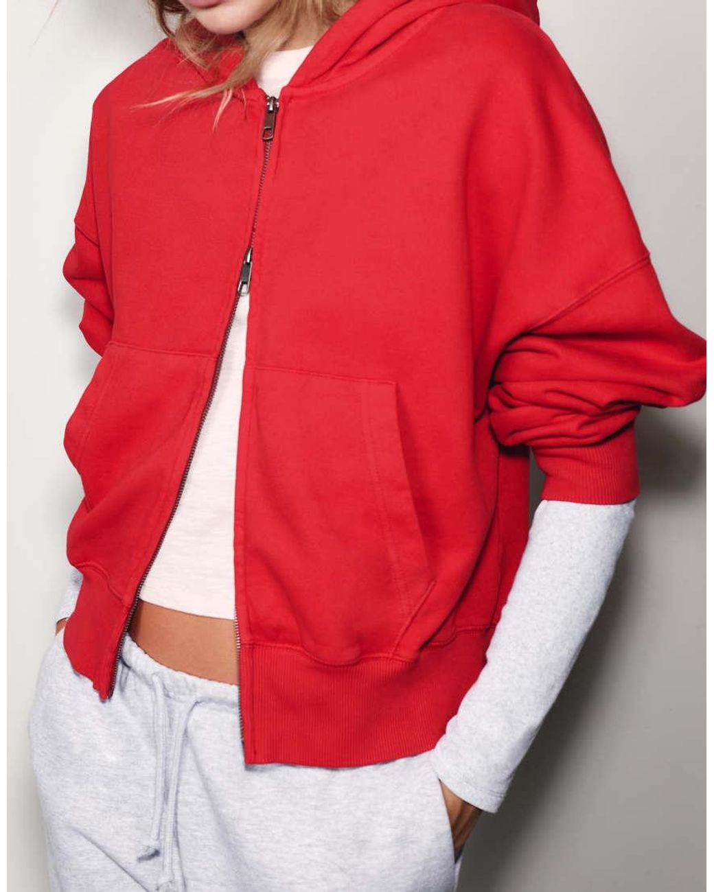 Pull&Bear Red Zipped Hoodie