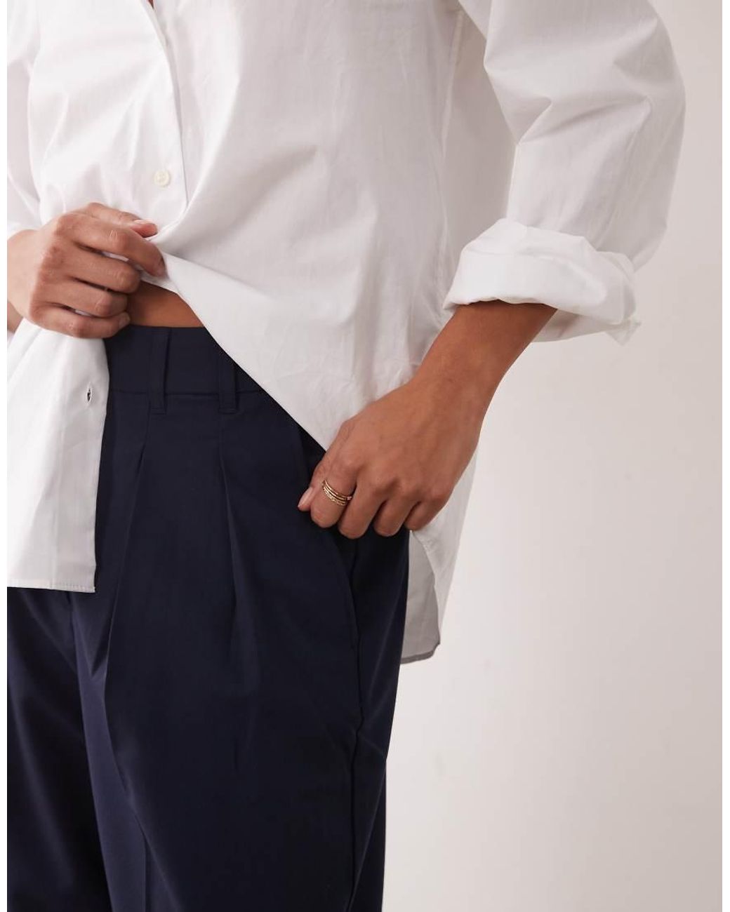 ASOS Blue Petite Tailored Wide Leg Pants With Pleat Detail