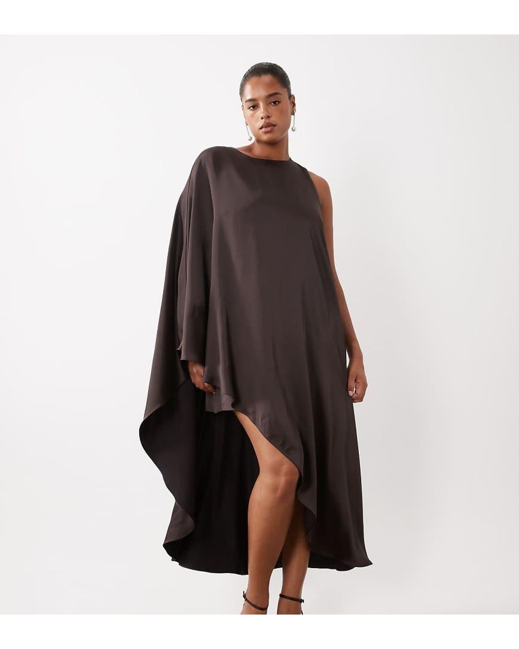 Forever New Brown Satin Asymmetric One Sleeve Mini Dress
