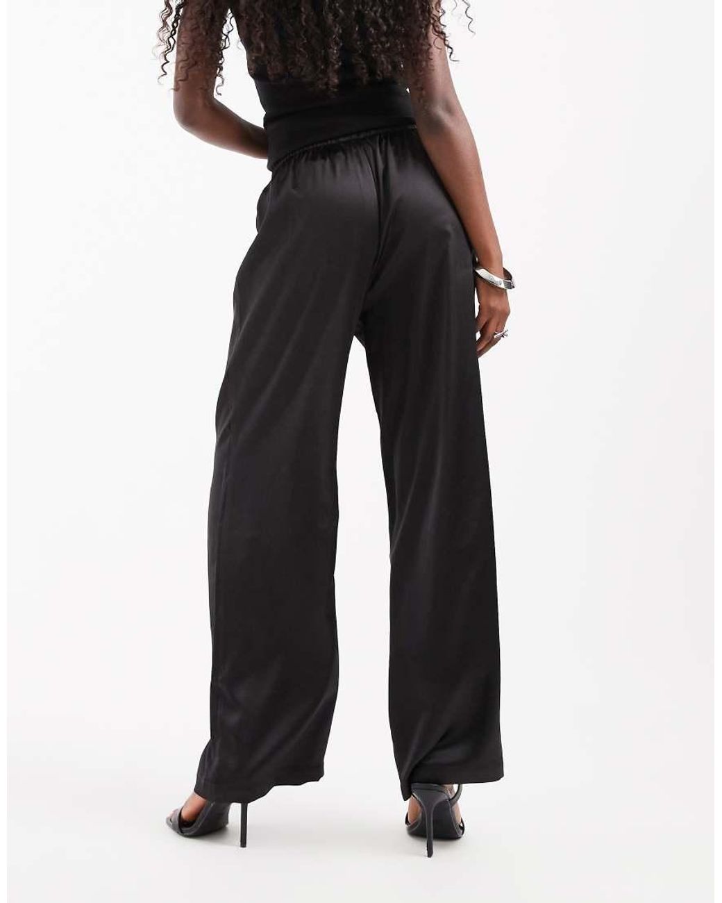 ONLY Black Wide Leg Satin Trousers
