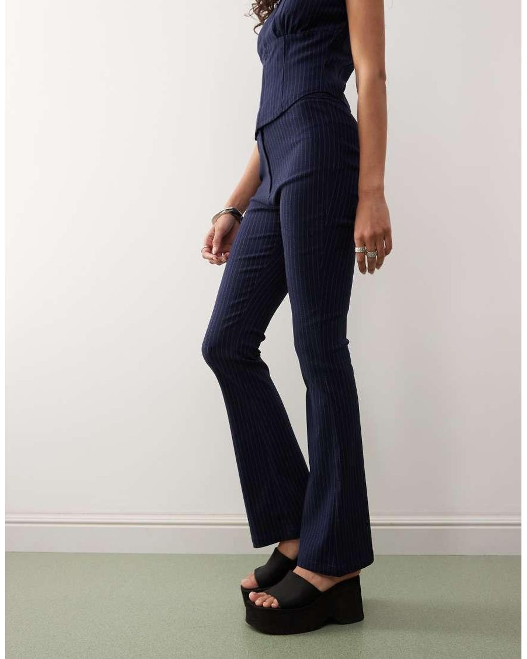 Collusion Blue Low Rise Pinstripe Trouser