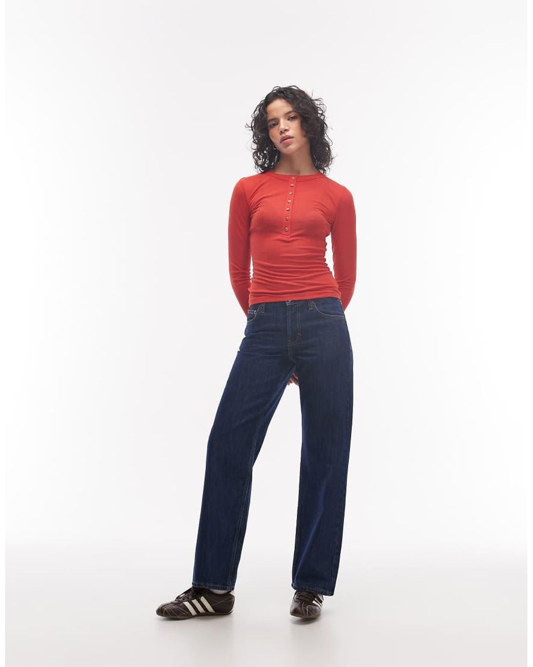 ASOS Red Long Sleeve With Button Top