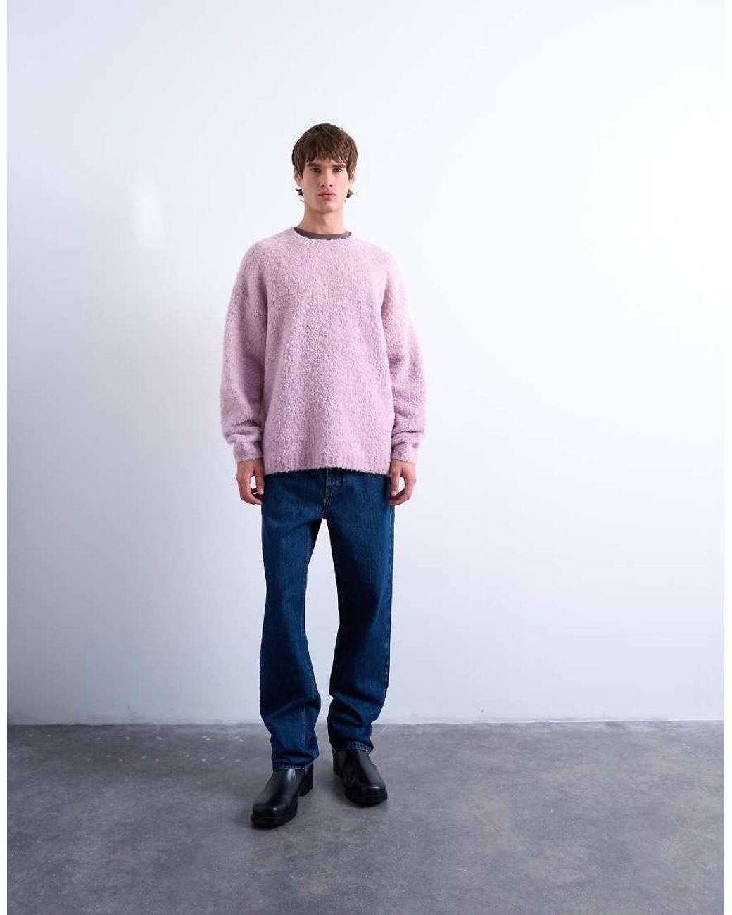 Topman Purple Relaxed Fit Boucle Sweater for men