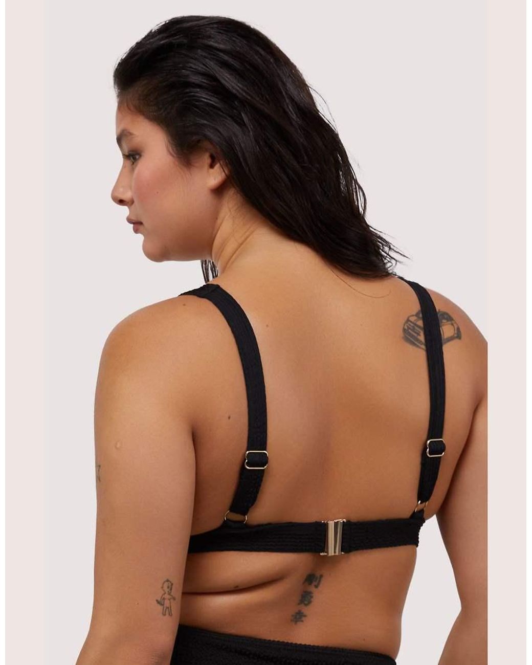 Wolf & Whistle Black Textured Non Wired Plunge Bikini Top