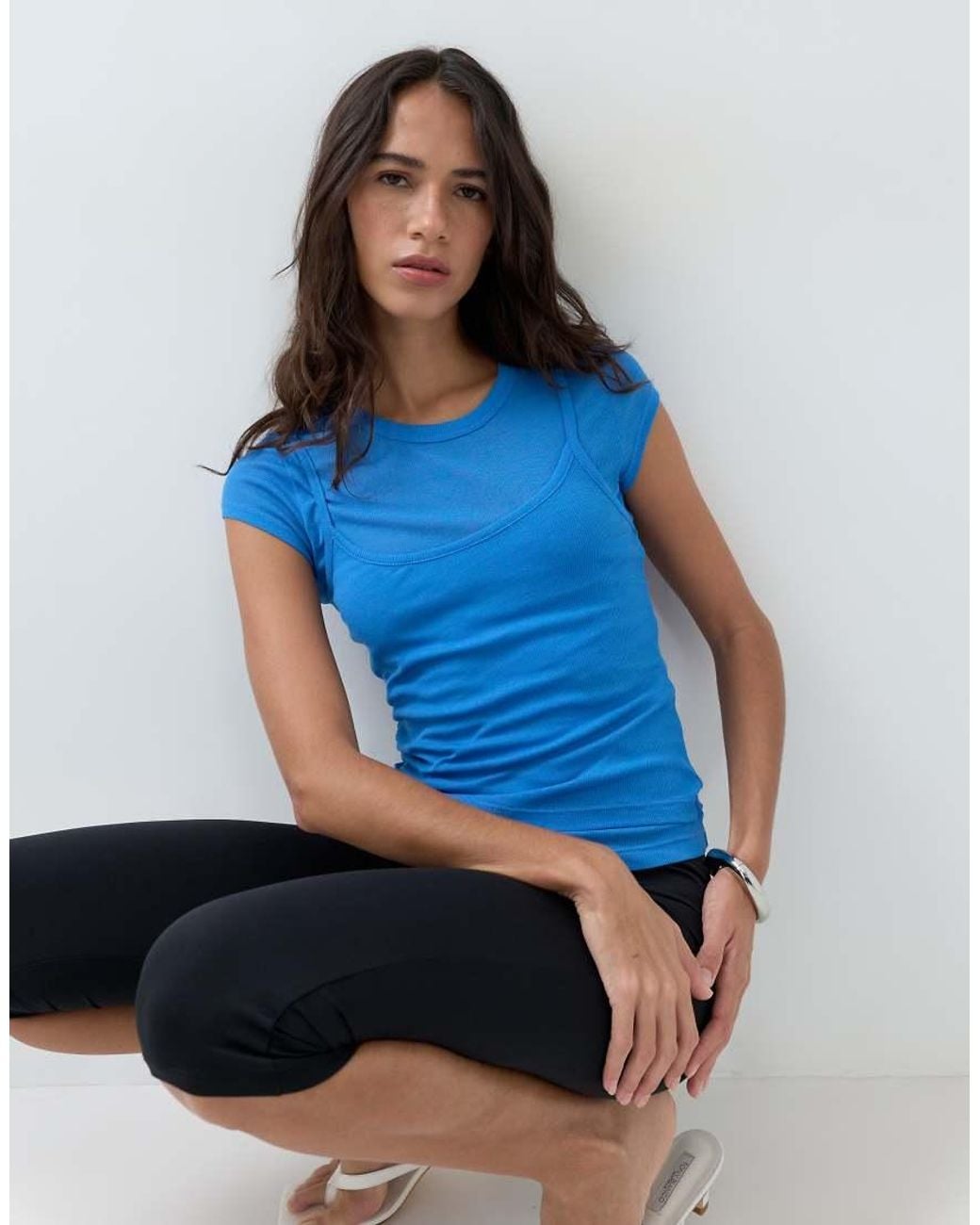 ASOS Blue Short Sleeve Tee With Cami Overlay
